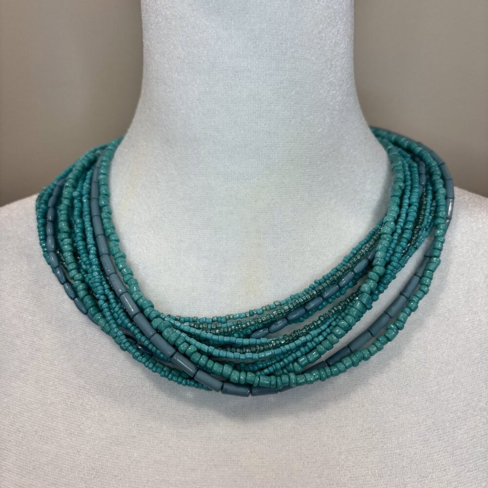 Must Have Statement Neckless, Vibrant Turquoise 16 layers of beads & crystals - Picture 3 of 5